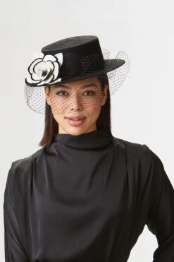 Novak Black Veiled Boater -Lock & Co. Hatters NOVAK BLACK VEILED BOATER EDITED