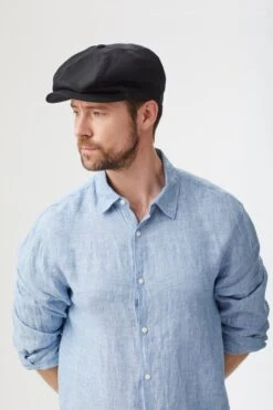 Tremelo Black Linen Bakerboy Cap -Lock & Co. Hatters TREMELO BLACK LINEN BAKERBOY CAP EDITED